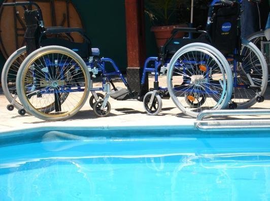 wheelchairs beside pool image
